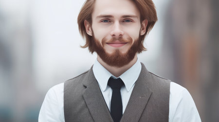 a man with a beard and mustache wearing a vest and tieの素材