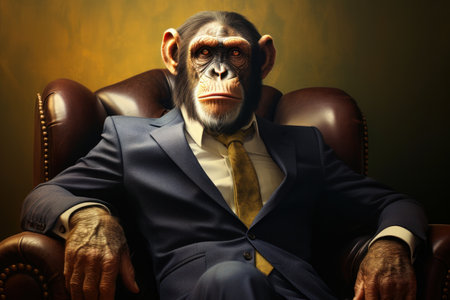 a monkey in a suit sitting in a chairの素材