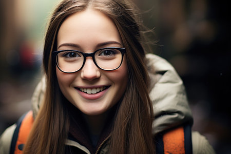 a woman smiling at cameraの素材