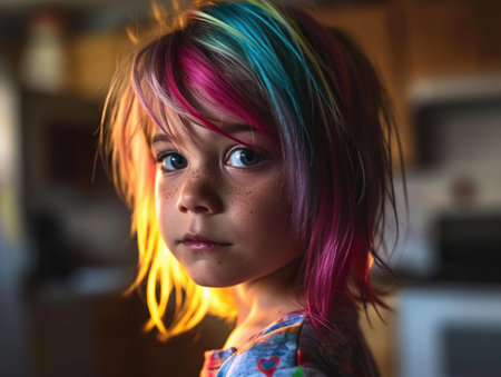 a girl with colorful hairの素材