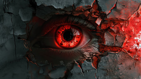 a red eye with a crack in the wallの素材