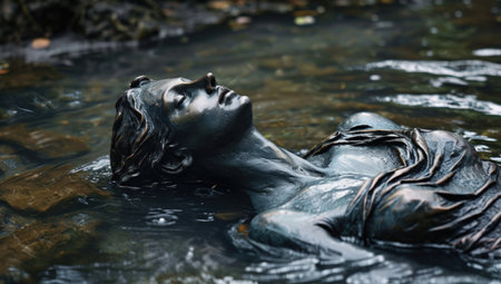 a statue of a woman lying in waterの素材