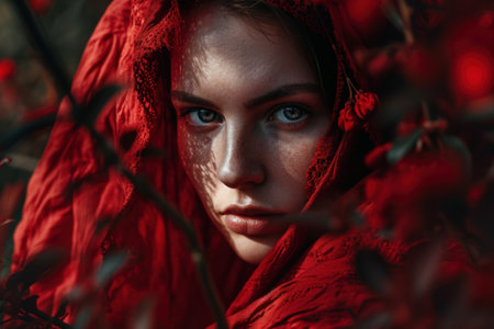 a woman in a red scarfの素材