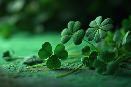 a group of clovers on a surfaceの素材