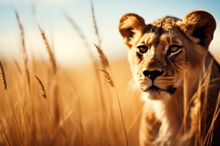 a lion in a fieldの素材