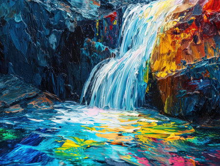 a waterfall with colorful paintの素材