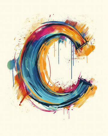 a colorful paint splatter painted letter cの素材