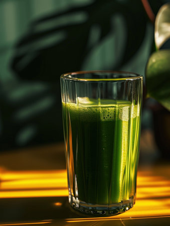 a glass of green liquidの素材