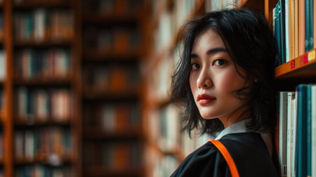 a woman in a graduation gownの素材