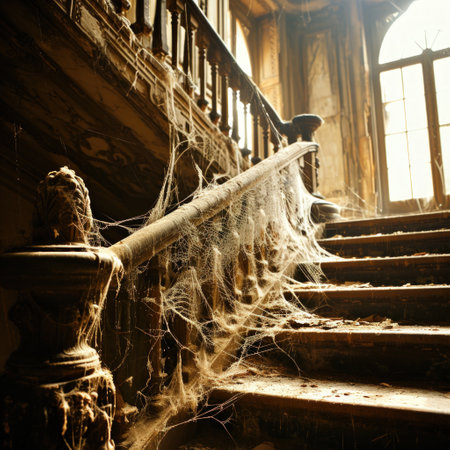 a spider web on a staircaseの素材