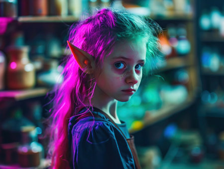 a girl with long hair and elf earsの素材