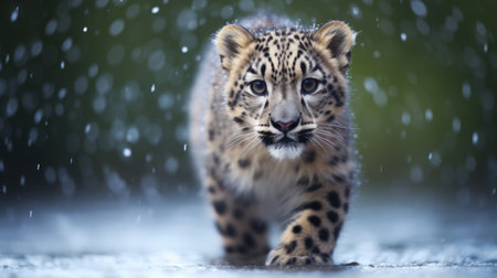 a leopard walking in the rainの素材