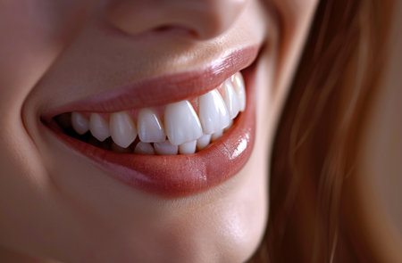 close up of a woman's mouth and teethの素材