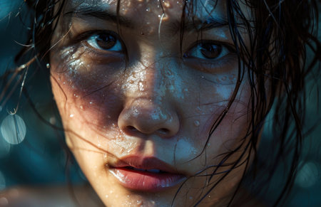 a close up of a woman's faceの素材