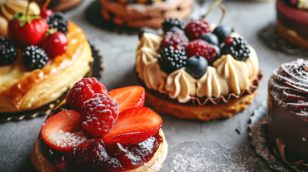 a group of pastries with berriesの素材