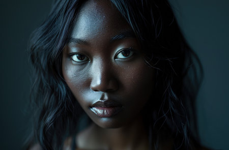 a woman with long hair and glitter on her faceの素材