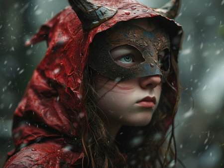 a girl wearing a mask and hoodの素材