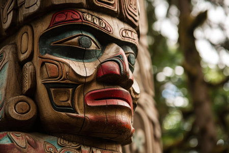 a totem pole with a face carved into itの素材