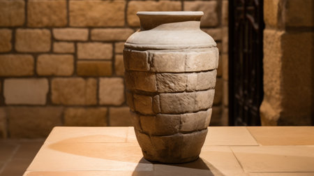 a stone vase on a tableの素材