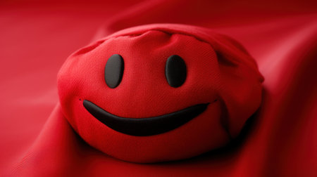 a red pillow with a smiley faceの素材