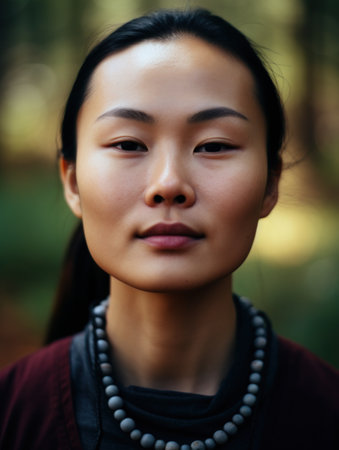 a woman with dark hair and a necklaceの素材
