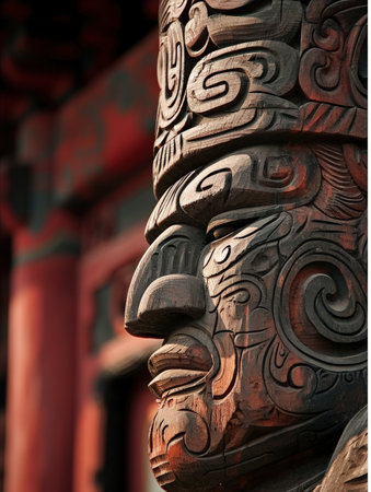 a carved wood sculpture of a manの素材