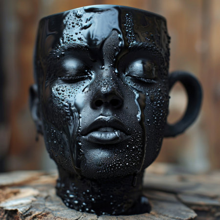 a black mug with water on itの素材