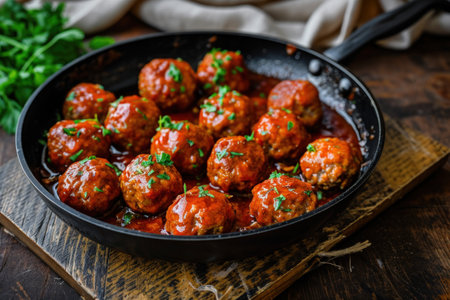 a pan of meatballs with sauceの素材