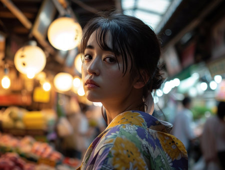 a woman looking back at cameraの素材