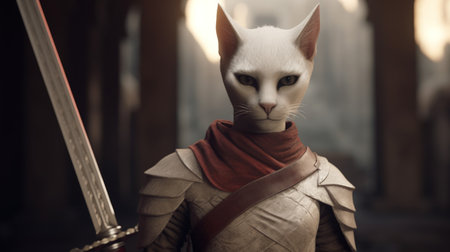 a cat in armor with a swordの素材