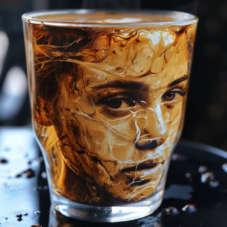 a glass with a face on itの素材