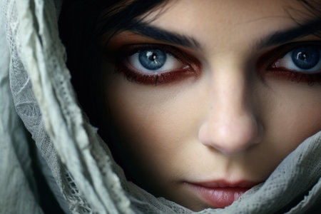 a close up of a woman's faceの素材