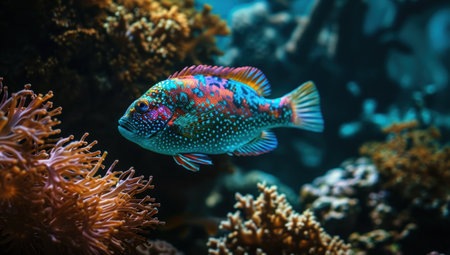 a colorful fish swimming in waterの素材