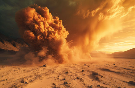 a large explosion in a desertの素材