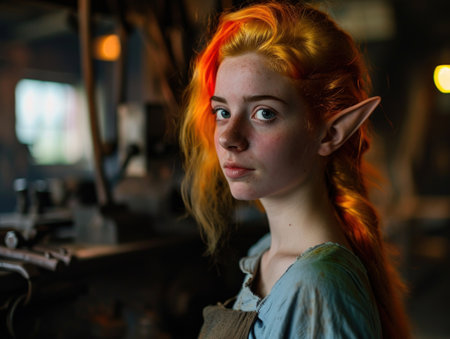 a woman with orange hair and earsの素材