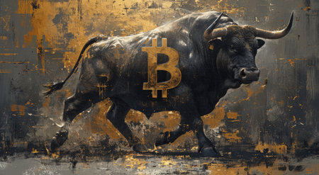 a bull with a bitcoin symbol on itの素材