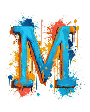 a blue and orange paint splatter letterの素材