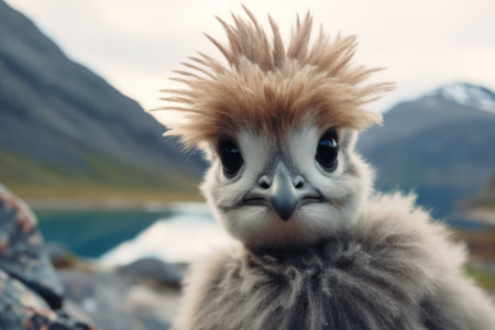 a bird with fluffy hairの素材