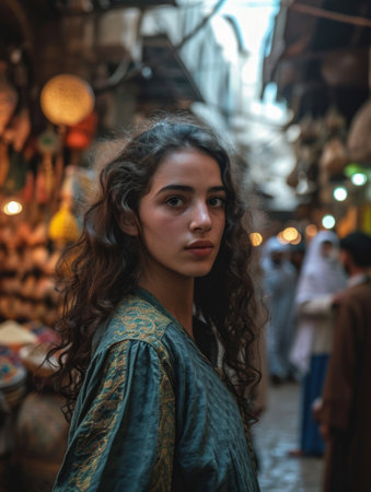 a woman in a green dressの素材