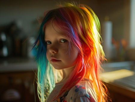 a girl with rainbow colored hairの素材
