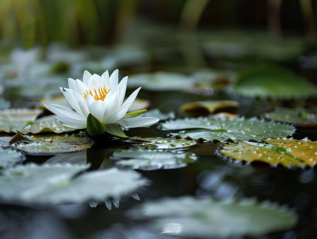 a white flower on a lily padの素材