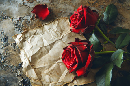 a red roses on a piece of paperの素材