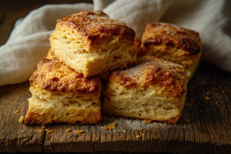 a group of biscuits on a wood surfaceの素材