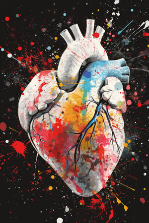 a painting of a heart with paint splattersの素材