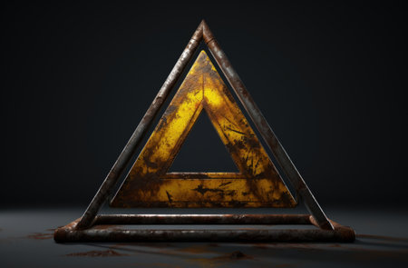 a rusty triangle shaped signの素材