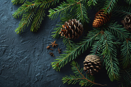 pine cones and pinecones on a branchの素材