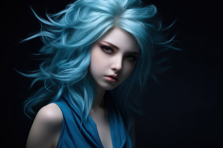 a woman with blue hairの素材