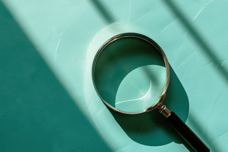 a magnifying glass on a blue surfaceの素材