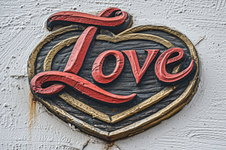 a heart shaped sign with a red and gold designの素材