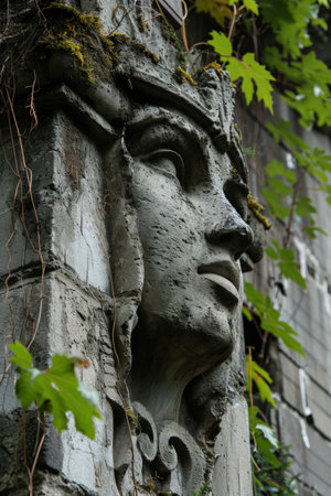 a stone statue of a woman's faceの素材